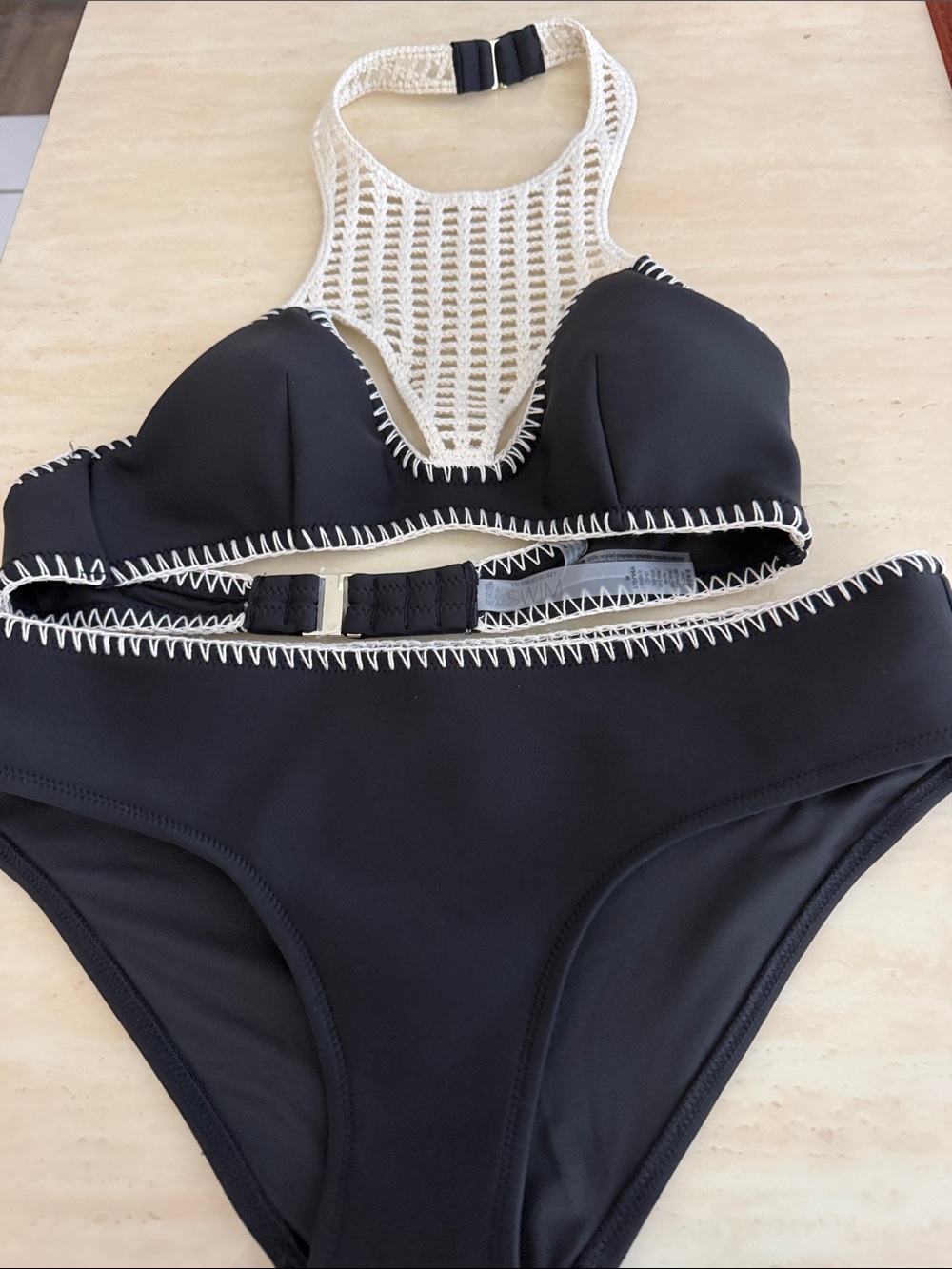 Black Two-Piece Swim Set with Crochet Halter Victoria secret new  w tags